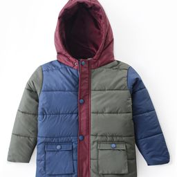 Bonfino Woven Full Sleeves Hooded Puffer Color Block Jackets With Pockets - Green Blue & Red-18