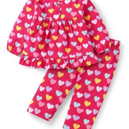 Babyhug Cotton Knit Full Sleeves Night Suit with Hearts Print - Red-image-79
