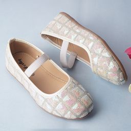 boyz n galz Sequins Embellished Checked Ballerinas - White-image-3