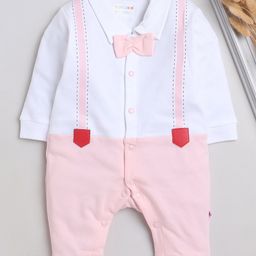 BUMZEE Interlock Woven Full SleevesCut & Sew Front Open Romper with Bow Applique - Pink-image-47
