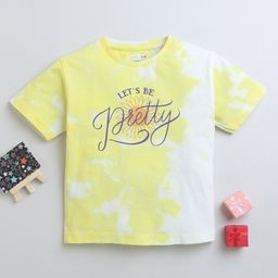 BUMZEE Cotton Woven Half Sleeves Tie & Dye T-Shirt with Lets Be Pretty Text Print - Yellow & White-image-10