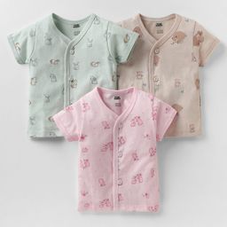 Pink Rabbit Single Jersey Knit Half Sleeves Animal Printed Jhablas Pack Of 3 - Light Blue Pink & Light Brown-picture-13
