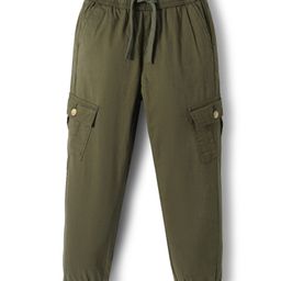 Pine Kids Cotton Elastane Woven Full Length Solid Color Trousers with Cargo Pocket - Olive Green-picture-21