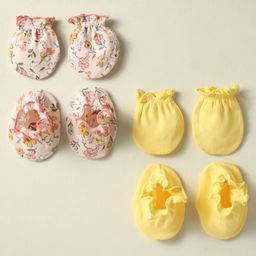 Ben Benny 100% Cotton Interlock Knit Mitten & Booties Set with Floral Print Pack of 2 - Peach & Yellow-picture-18