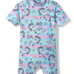 KIDLINGSS Half Sleeves Rainbow & Unicorns Printed Legged Swimsuit - Multi Colour-image-88
