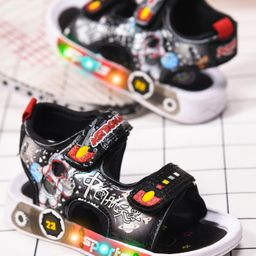 KATS Astronaut Designed Double Velcro Closure LED Sandals - Grey & Black-image-42