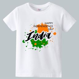 KAVEE Pure Cotton Knit Independence Day Theme Half Sleeves India Text Printed Biowashed Tee - White-image-2