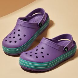 Toothless Placement Striped Perforated Slingback Clogs - Purple-picture-28