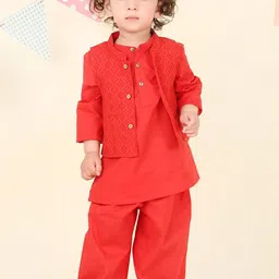 Fabindia Boys Ethnic Motifs Printed Regular Pure Cotton Kurta with Trousers-image-34