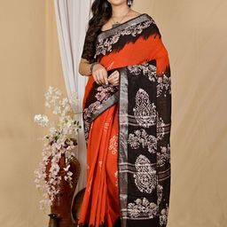 PuJoy Batik Zari Pure Cotton Taant Saree-image-59