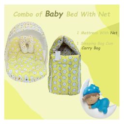 Fareto Baby Sleeping Essential Mattress with Net Bedding Set Combo Carry Bag, Yellow image 2