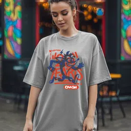 Leotude Women Graphic Printed Round Neck Cotton Oversized T-shirt-image-86