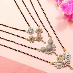 DIVYANSHI COLLECTION Set Of 4 Silver Plated Ad Brass Mangalsutra-1