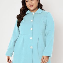 BRINNS Women Plus Size Single Breasted Hip Length Overcoat-37