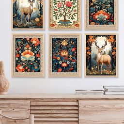 Kotart Brown & White 6 Pieces Floral And Botanical Printed Wooden Wall Arts-image-94