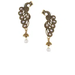 ZURIKRISHA Gold Plated Artificial Beads Beaded Peacock Shaped Drop Earrings-picture-27