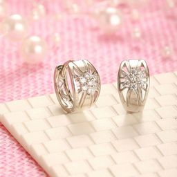 DressBerry Silver-Plated American Diamond Studded Contemporary Hoop Earrings-1