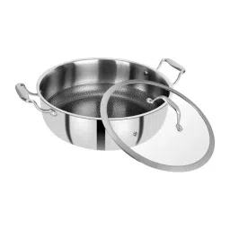 Bergner Hitech Silver Stainless Steel Induction Base Serving Pan 28 cm diameter with Lid - Set of 1-42