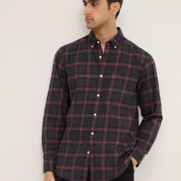 WES Casuals by Westside Purple Checkered Relaxed-Fit Cotton Shirt-image-81