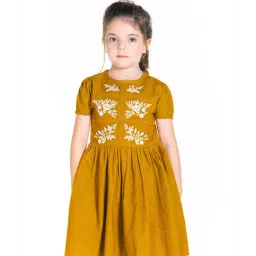 Cherry Crumble By Nitt Hyman Kids Mustard Cotton Embroidered Caldwell Dress-image-91