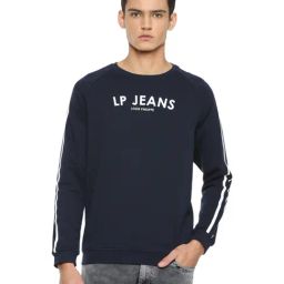 Louis Philippe Jeans Navy Cotton Regular Fit Logo Printed Sweatshirt-image-35