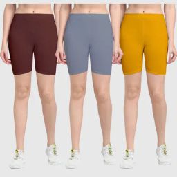 Gracit Brown & Grey Cotton Sports Shorts - Pack Of 3-image-41