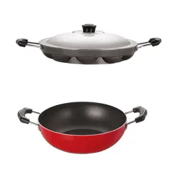 Nirlon Red Aluminium Non-Stick Kadhai and Appam Cooking Set of 2-29