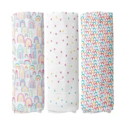 Haus & Kinder Printed Multicolor 40 TC Cotton New Born Swaddle Wrap - Set of 3-image-11