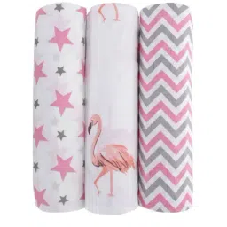 Haus & Kinder Printed Pink 40 TC Cotton New Born Swaddle Wrap - Set of 3-image-10