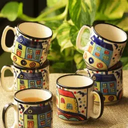 ExclusiveLane 'The Hut Coffee Hangouts' hand-Painted Ceramic Tea & Coffee Mugs (Set Of 6)-image-20