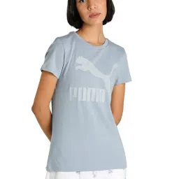 Puma Classics Dusty Blue Cotton Logo T-Shirt-image-52