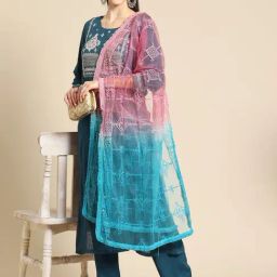 Saadgi Pink & Blue Embroidered Dupatta-image-90