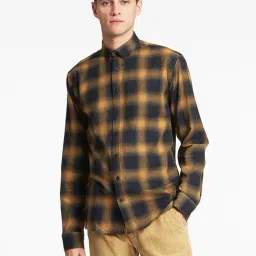 Lindbergh Mustard & Navy Check Button Down Collar Shirt-picture-10