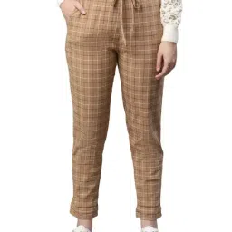 Global Republic Brown Cotton Chequered Pants-36