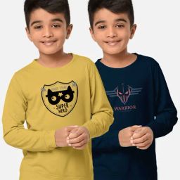 HELLCAT Yellow & Blue Printed Full Sleeves T-Shirt (Pack Of 2)-image-40
