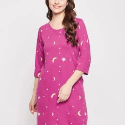 Clovia Purple Printed Night Dress-image-30