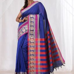 Unnati Silks Indigo Blue Cotton Woven Saree With Unstitched Blouse-picture-23