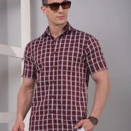 Crimsoune Club Maroon Cotton Slim Fit Checks Casual Shirt-image-33