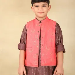 Fabindia Boys Pink Printed Nehru Jackets-picture-16