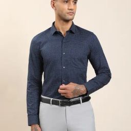 Turtle Blue Cotton Slim Fit Printed Formal Shirt-picture-41