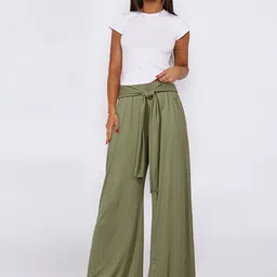 KPOP Women Solid Comfort Relaxed Fit High-Rise Casual Wide Leg Trousers-image-80