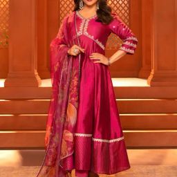 Jaipur Kurti Magenta Embroidered Anarkali Kurta With Dupatta-image-88