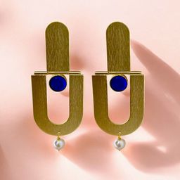 TISHUL JEWELS Gold-Plated Artificial Stones Studdedand Beaded Contemporary Drop Earrings-image-30