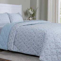 Maspar Jude Teal Cotton Geometric Double Bed Quilt-image-16