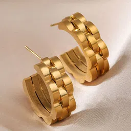 MEENAZ Stainless Steel Gold-Plated Circular Shaped Anti Tarnish Half Hoop Earrings-image-92