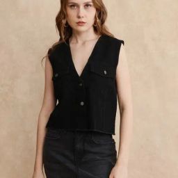 RAREISM Black Cotton Solid Sleeveless Jacket-image-69