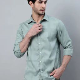 Cantabil Green Cotton Lyocell Regular fit Abstract Shirts-image-53