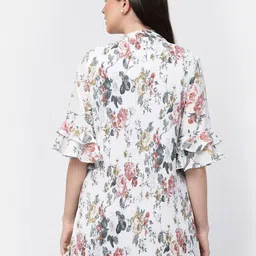 LELA Floral Printed Longline Asymmetric Open Front Shrug image 2