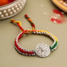 Kicky and Perky 925 Sterling Silver Mossanite Round Motif Filigree Embossed Rakhi-image-43