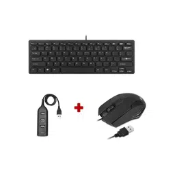 ENTER Typist Mini Wired Keyboard, Cursor Wired Mouse & U4P USB Hub Combo Set (Black)-40